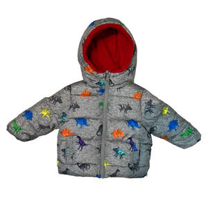 Swiss Tech, gray and red, dinosaur winter coat